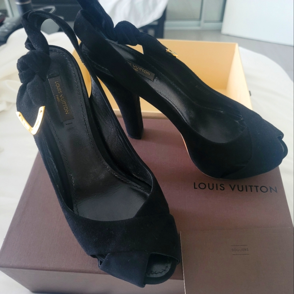 Louis Vuitton Black Suede Slingback Tonka Sandals Size 38